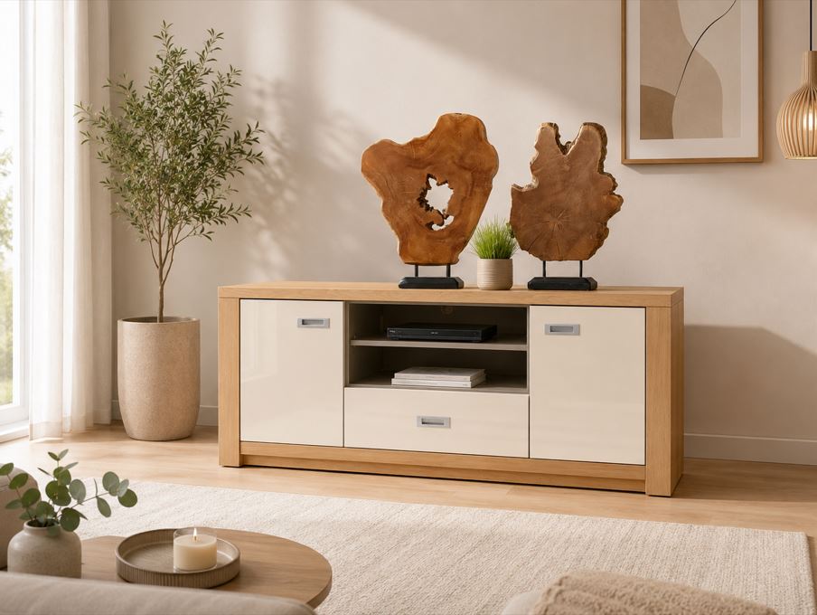 Serenna Tv állvány, natur fafurnéros, 2ajtós 1 fiókos, 160x65x42 cm"k"
