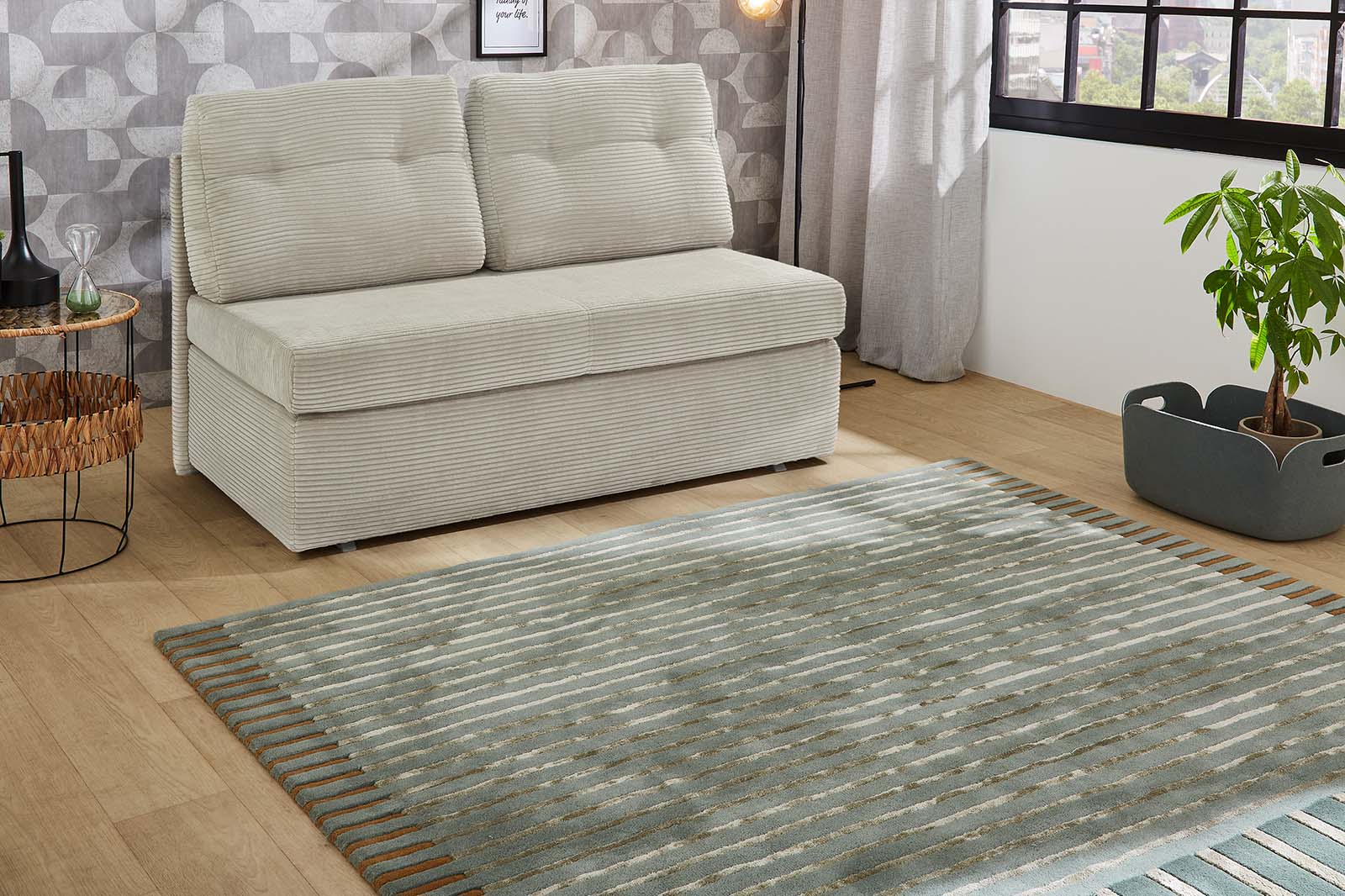 Slim kanapé, előre ágyazható, beige, 136 cm