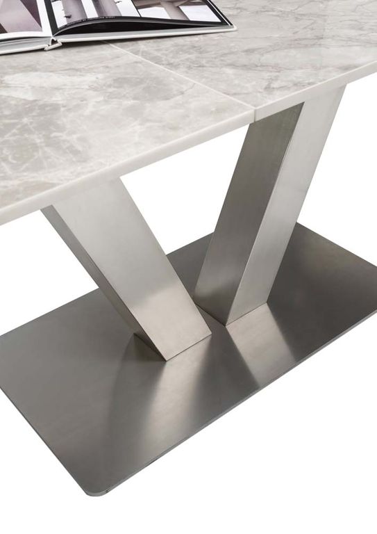 Carrara-Boris étkezőasztal, kerámia lap-szálcsiszolt acél láb, 160-220x76x88 cm "k"