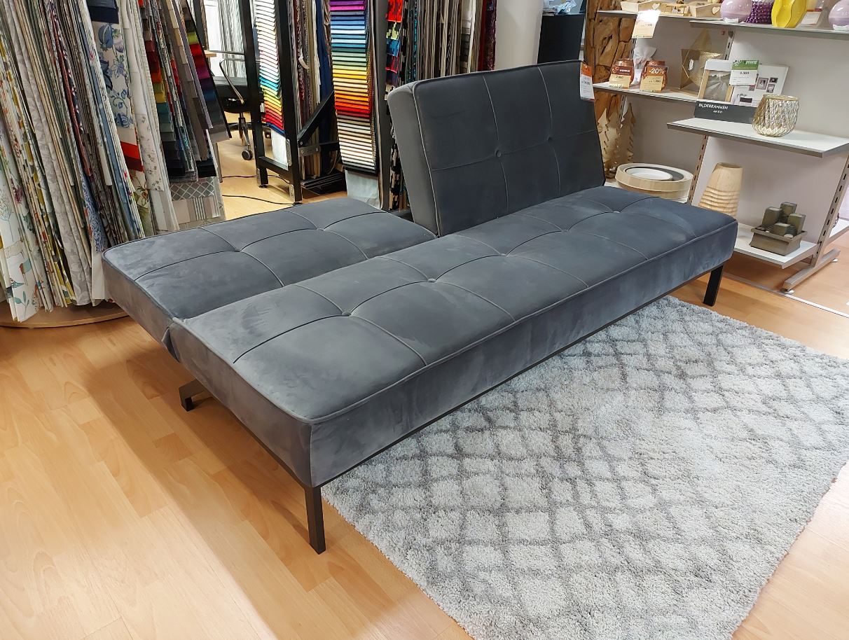 Pesto ágyazható kanapé 120x195 cm, sötétszürke bársony szövet, fekete láb