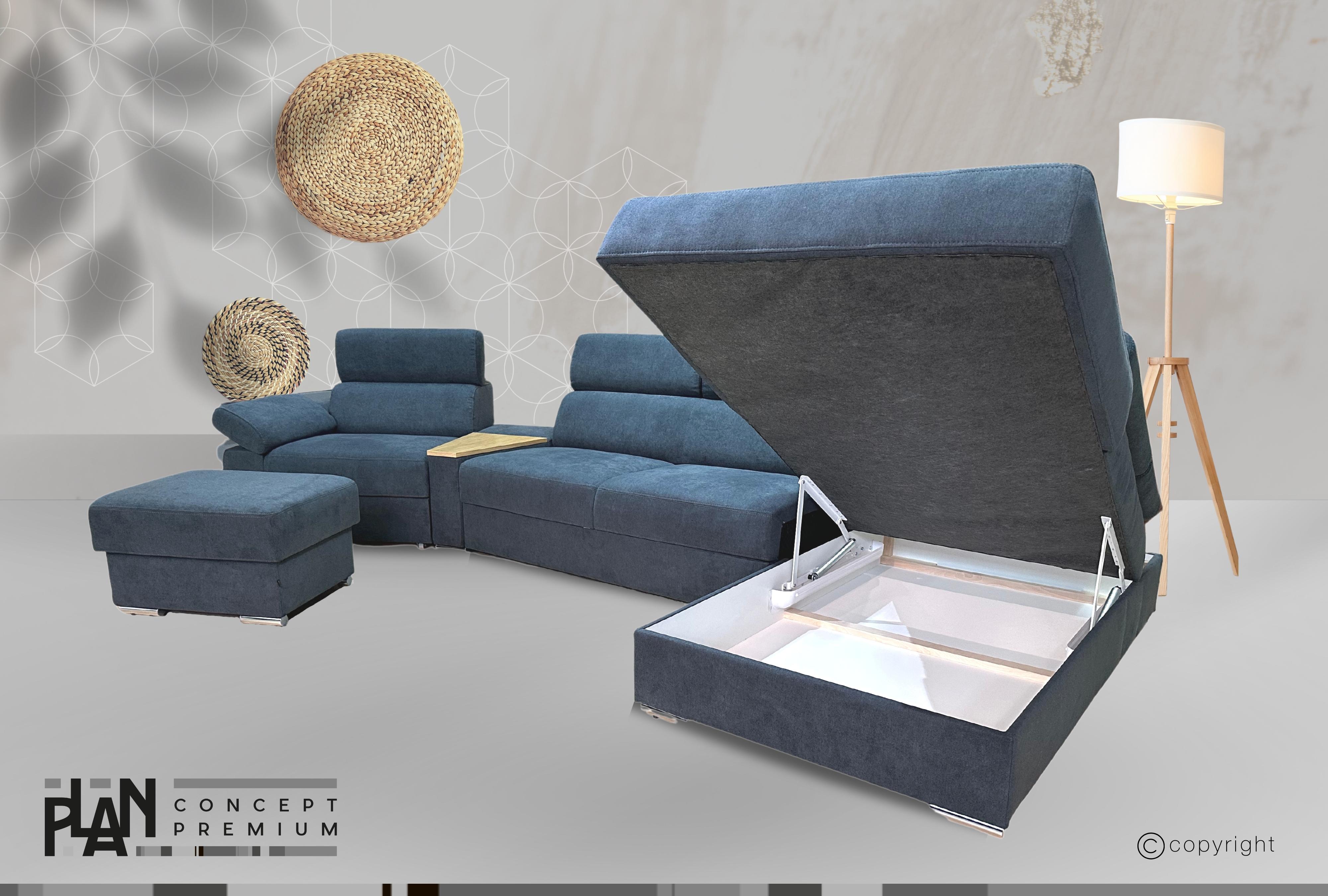 Brill sarokgarnitúra ülőkével, ággyal, ágyneműtartóval, állítható karfával, antracitszürke (II.), 397x172 cm