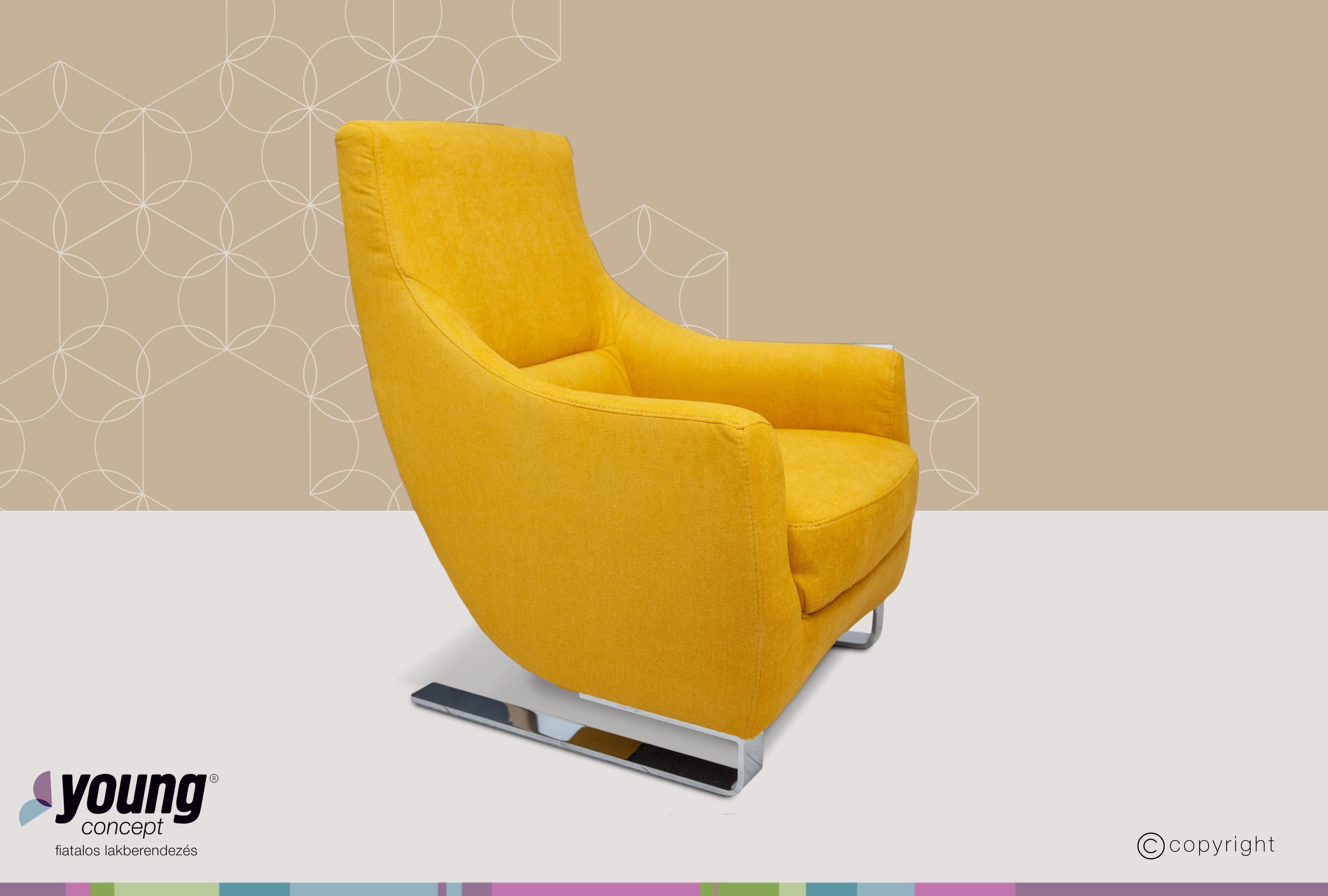 Coro fotel, Longlife tisztítható szövet,mustard, króm láb 73x96x90 cm