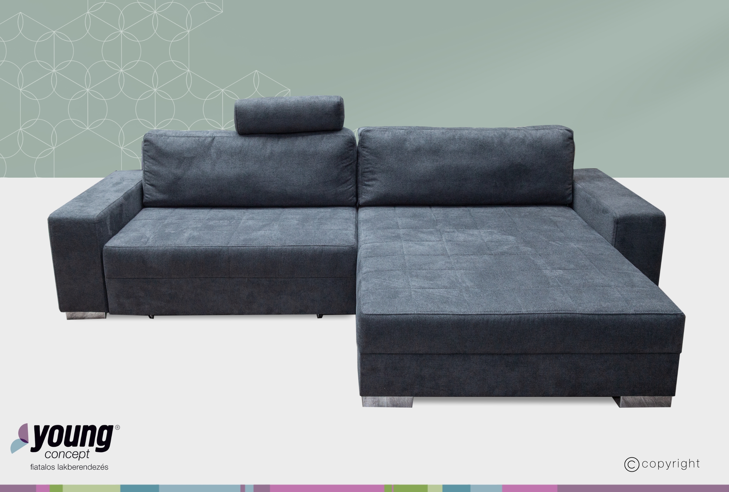 Varia sarokgarnitúra, széles lábtartóval,grafitszürke, 290x180 cm