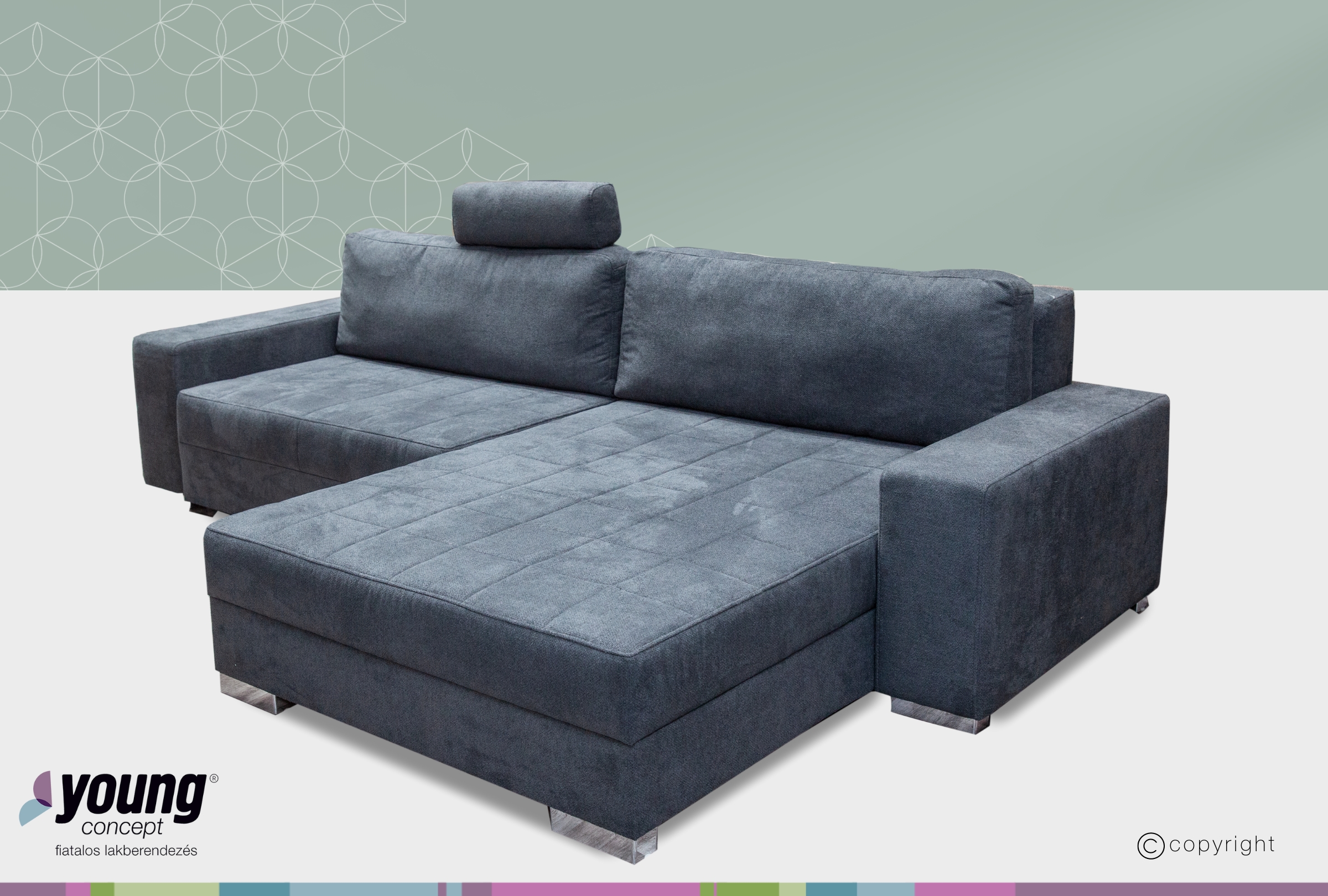 Varia sarokgarnitúra, széles lábtartóval,grafitszürke, 290x180 cm