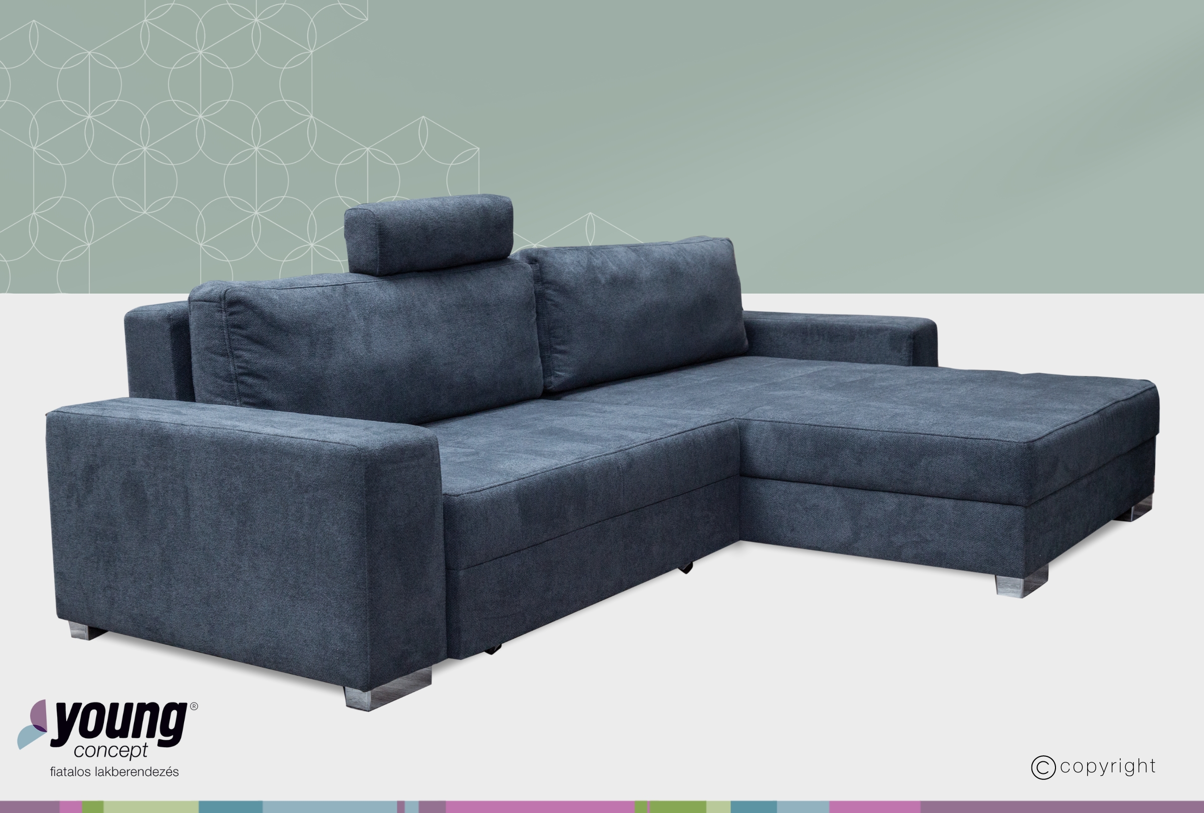 Varia sarokgarnitúra, széles lábtartóval,grafitszürke, 290x180 cm