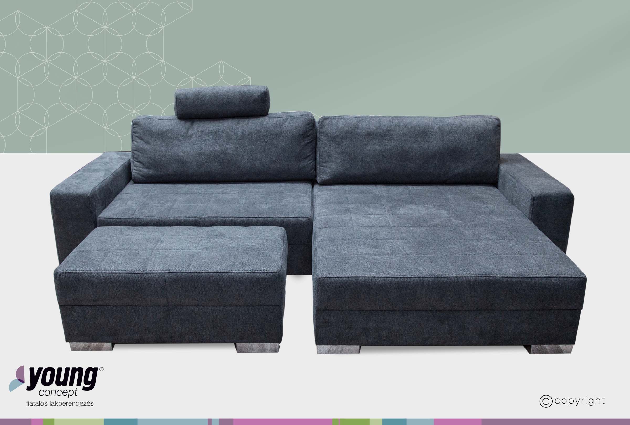 Varia sarokgarnitúra, széles lábtartóval,grafitszürke, 290x180 cm