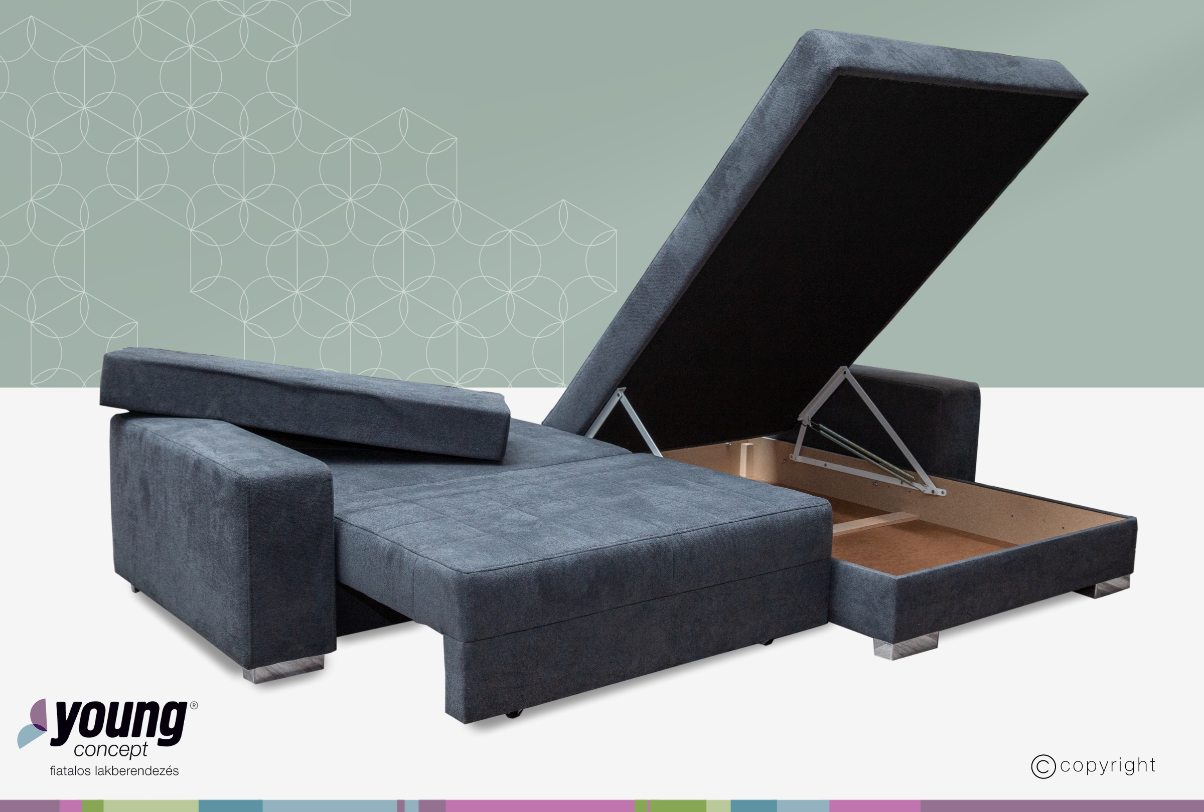 Varia sarokgarnitúra, széles lábtartóval,grafitszürke, 290x180 cm