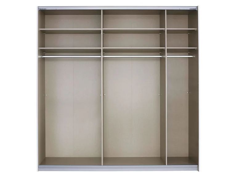 Emmy tolóajtós szekrény, Fehér / Tükör / króm fogó, 226x229x62 cm