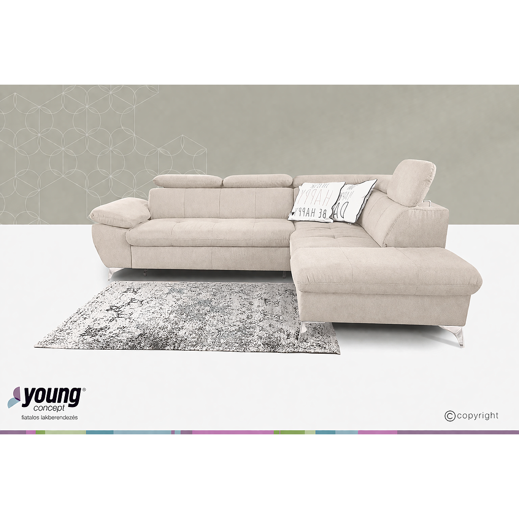 Alina sarokgarnitúra vendégággyal, ágyneműtartóval, Chicago natural (1S), 256x83x209 cm