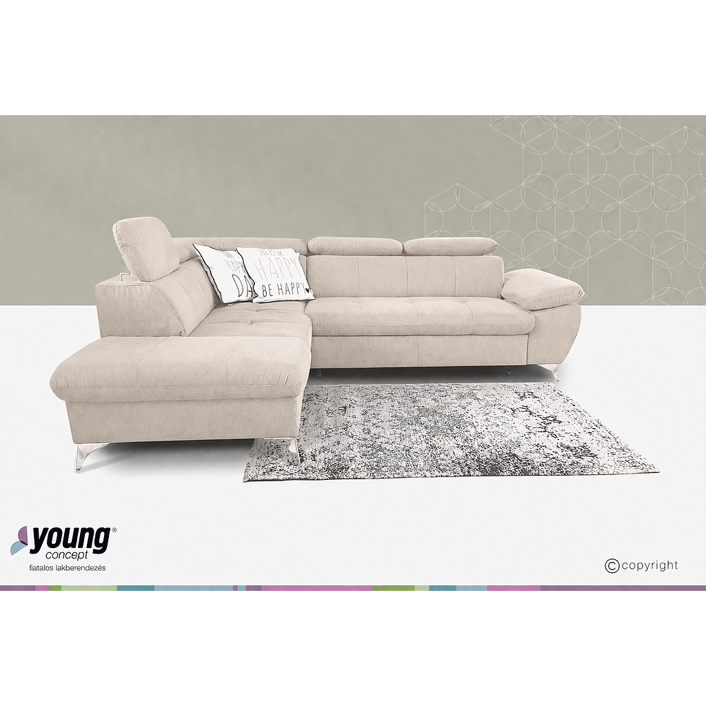 Alina sarokgarnitúra vendégággyal, ágyneműtartóval, Chicago natural (1S), 256x83x209 cm