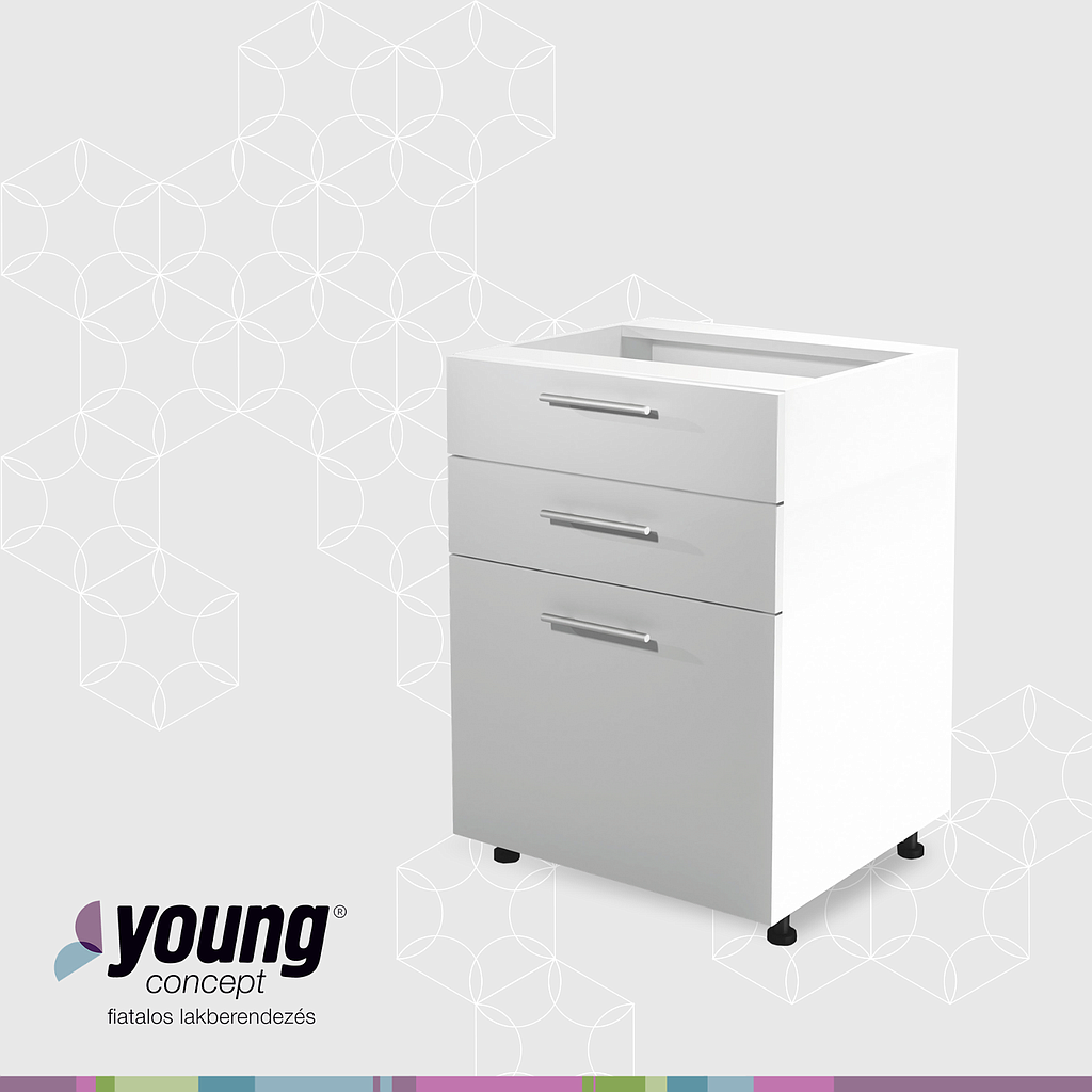 BENTO D3S-60/82 alsó elem, 3 fiókos, 60x82x52 cm