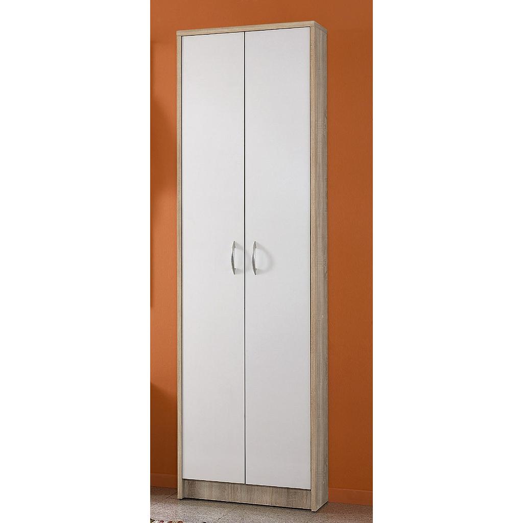 Tipo előszoba szekrény, polcos sonoma tölgy/fehér, 55,5x191,5x25 cm