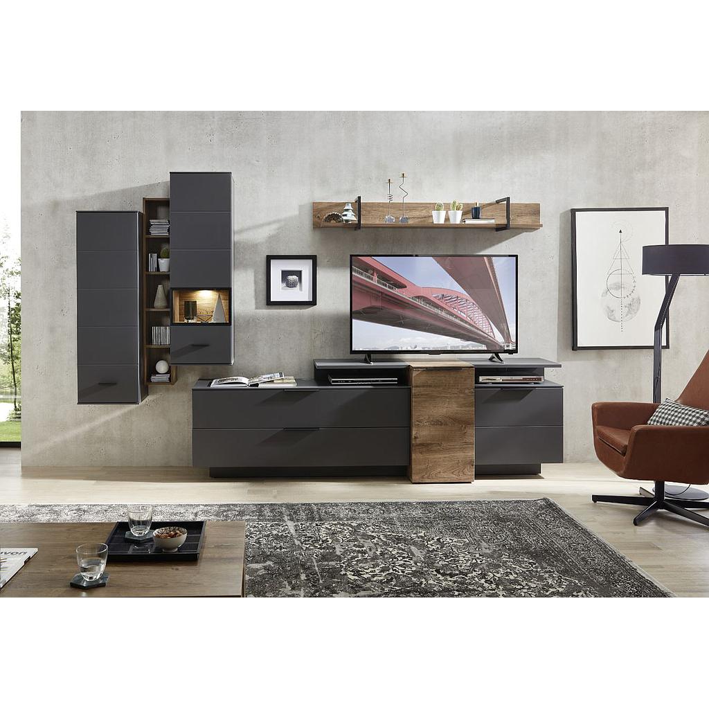 Medan 80 nappali összeállítás világítással, matt grafit-konyak tölgy,320x199x50cm"k"