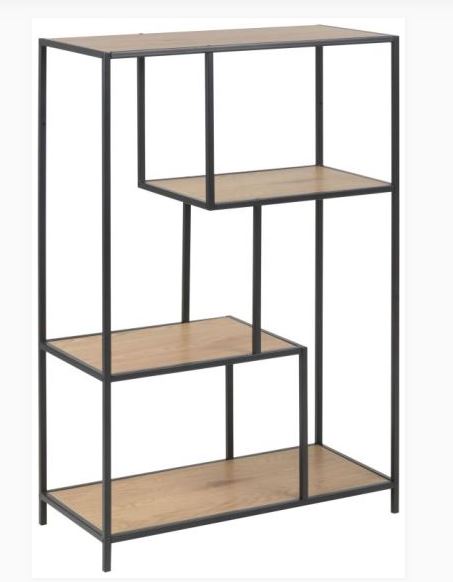 Ocean polc, vadtölgy/matt fekete fém, 77x35x114 cm"ksz"