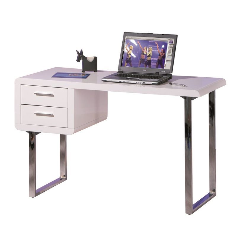 Klaus íróasztal, magasfényű fehér/króm, 120x55x76 cm"k"