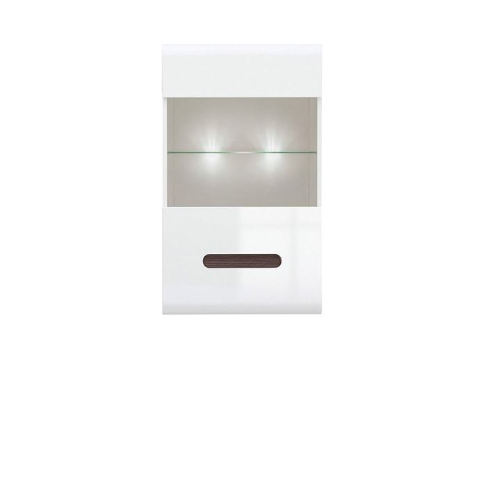Glossy vitrines felső szekrény, magasfényű fehér+mágikus wenge, 60x102x35 cm "k"