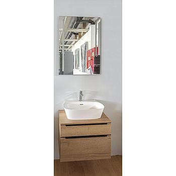 Nobilia fürdőszoba szett (fali szekrény, mosdó+csaptelep, tükör világítással) Sierra tölgy, áruházi minta