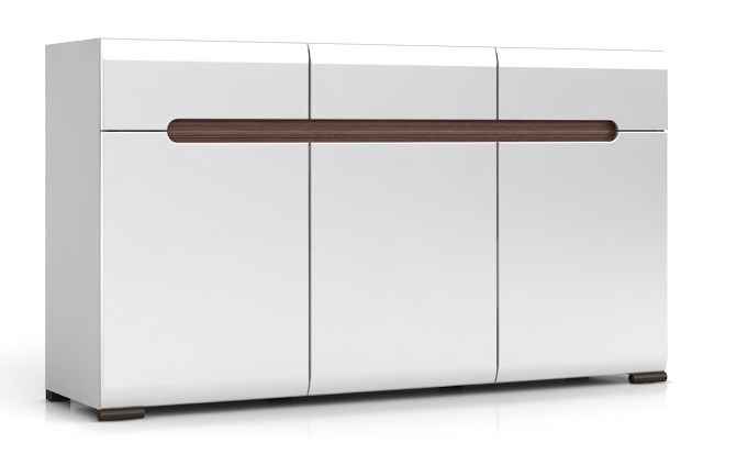 Glossy KOM3D3S/8/15 széles komód 150x84x41cm magasfényű fehér/wenge betét