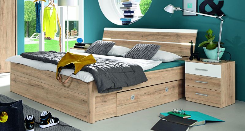 Marc franciaágy szett (ágykeret 180x200cm, 2 éjjeli,2 ágyneműtartó, LED világítás), Sanremo fehér"k"