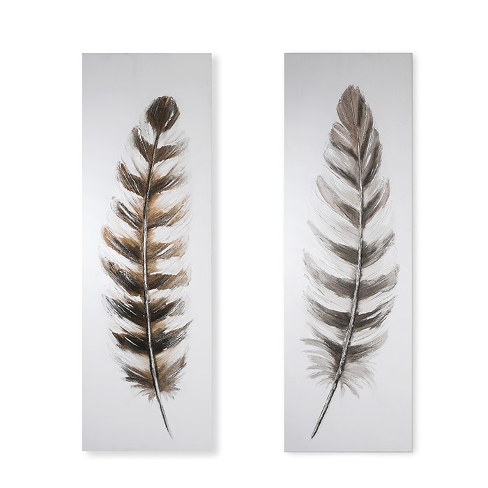 142000 Kép "Feather" madártoll mintával - 2-féle, barna/fehér/ezüst"k"