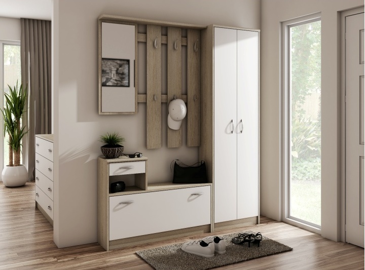 Tipo előszoba szett, 155x190x26 cm, Sonoma tölgy / fehér