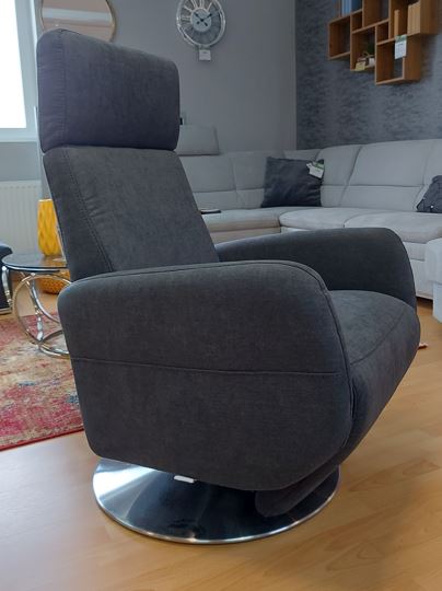 Snake relaxfotel "S2" manuális, láb szálcsiszolt forgótányér, Olymia clean sötétszürke(C)