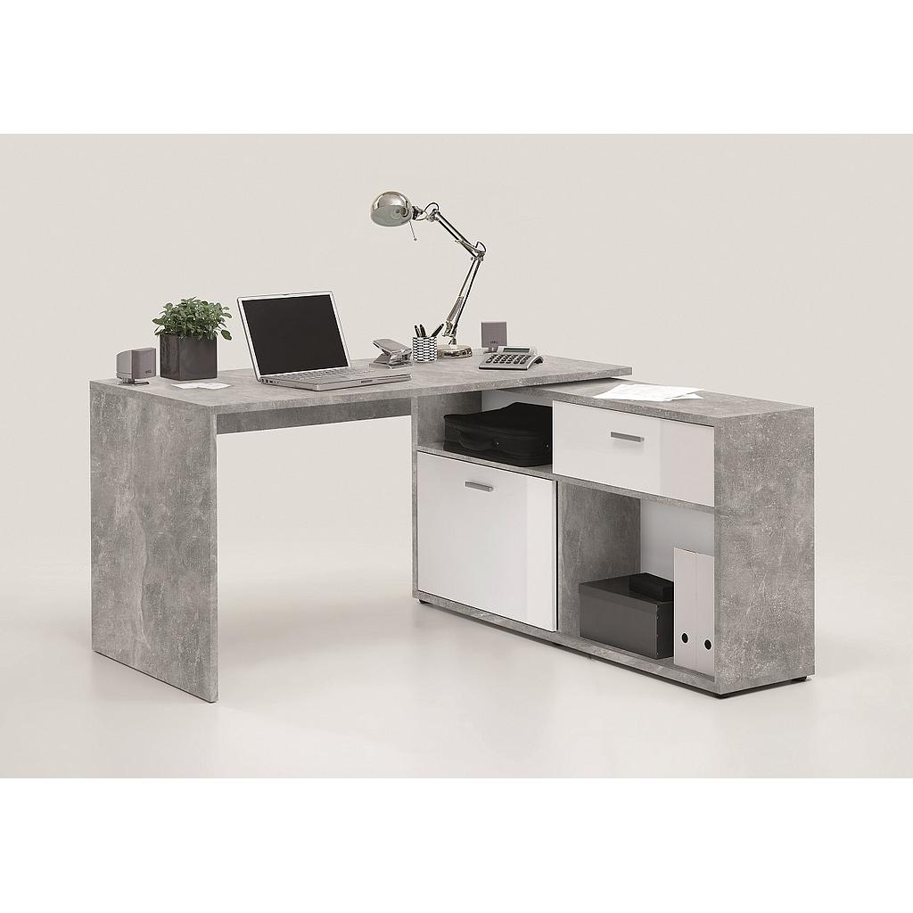 Diana sarokíróasztal, beton/magasfényű fehér, 138x75x68 cm