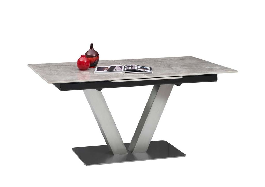 Carrara-Boris étkezőasztal, kerámialapos-szálcsiszolt acél láb, 160-220x76x88 cm "k"