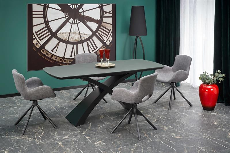 Vestro étkező asztal, sötétszürke üveg-fekete, 180-220x89cm"k"