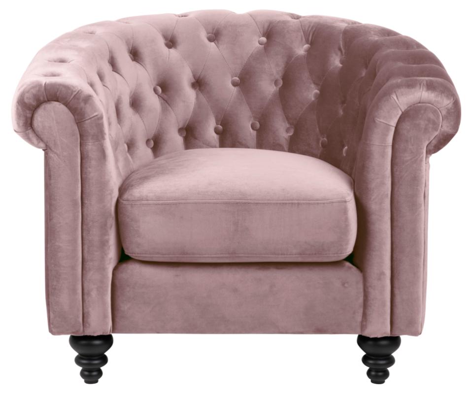 Charlietown fotel, rózsaszín dusty rose bársony "ki"