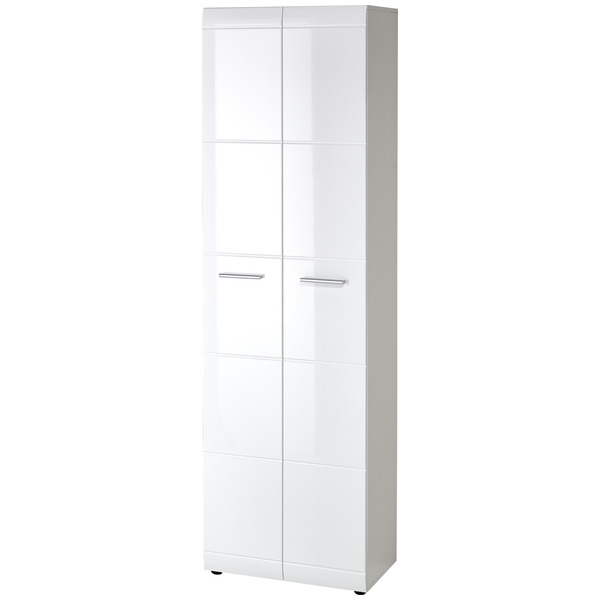 Adana előszoba szekrény 2 ajtós, fehér magasfényű, 59x197x37 cm