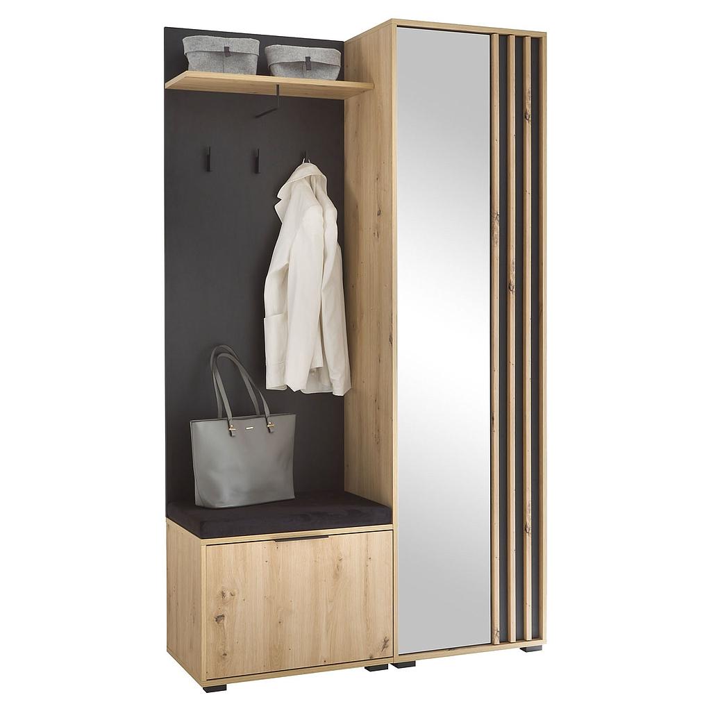 Vassili előszoba összeállítás, artisan tölgy-fekete lamellás