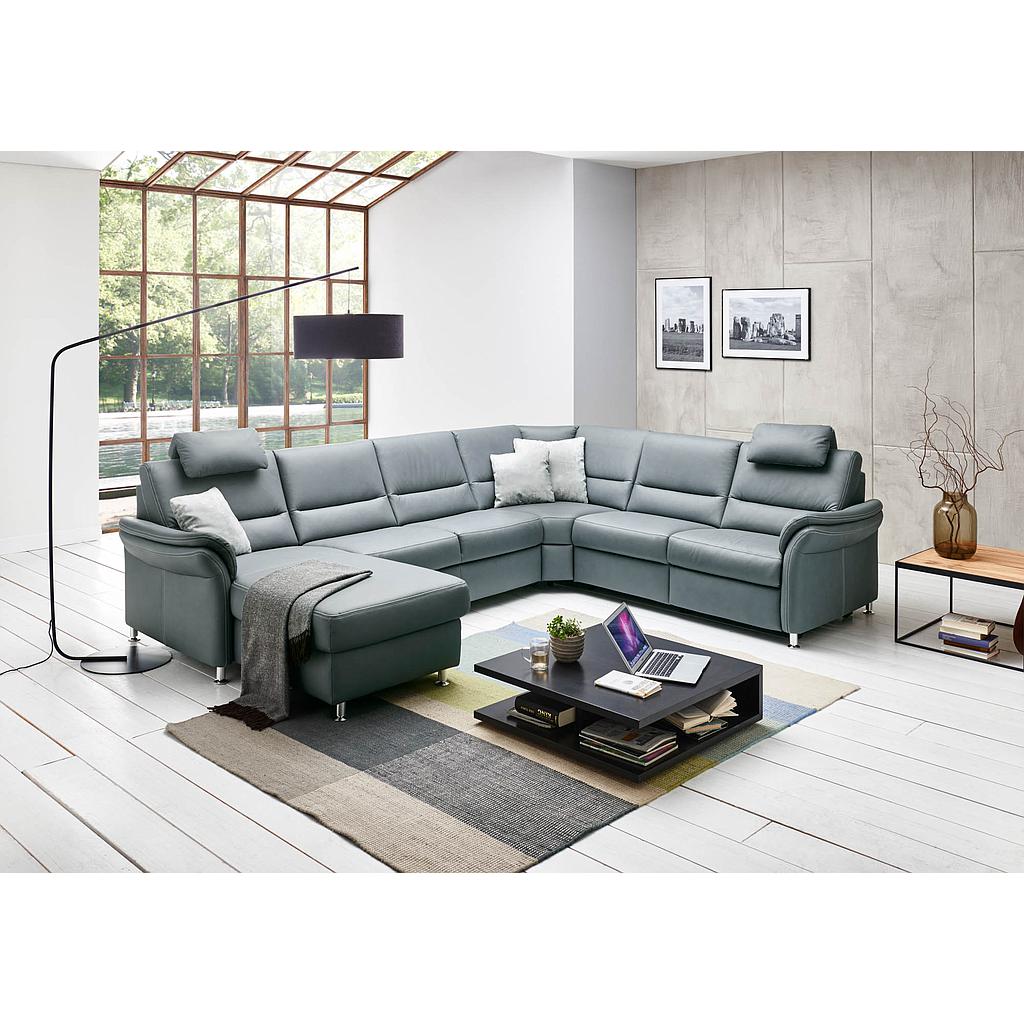 Dakka U alakú ülőgarnitúra, dönthető sarok háttámla funkcióval, 2 db fejtámasszal, Vivre Steele bőrrel, 330x173/262 cm