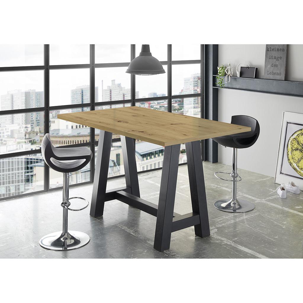 Bar-System bárasztal, csomóstölgy tető / feketeacél A-lábbal, 70x105x120 cm
