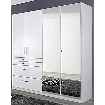 Henriette nyílóajtós szekrény, magasfényű fehér/tükör