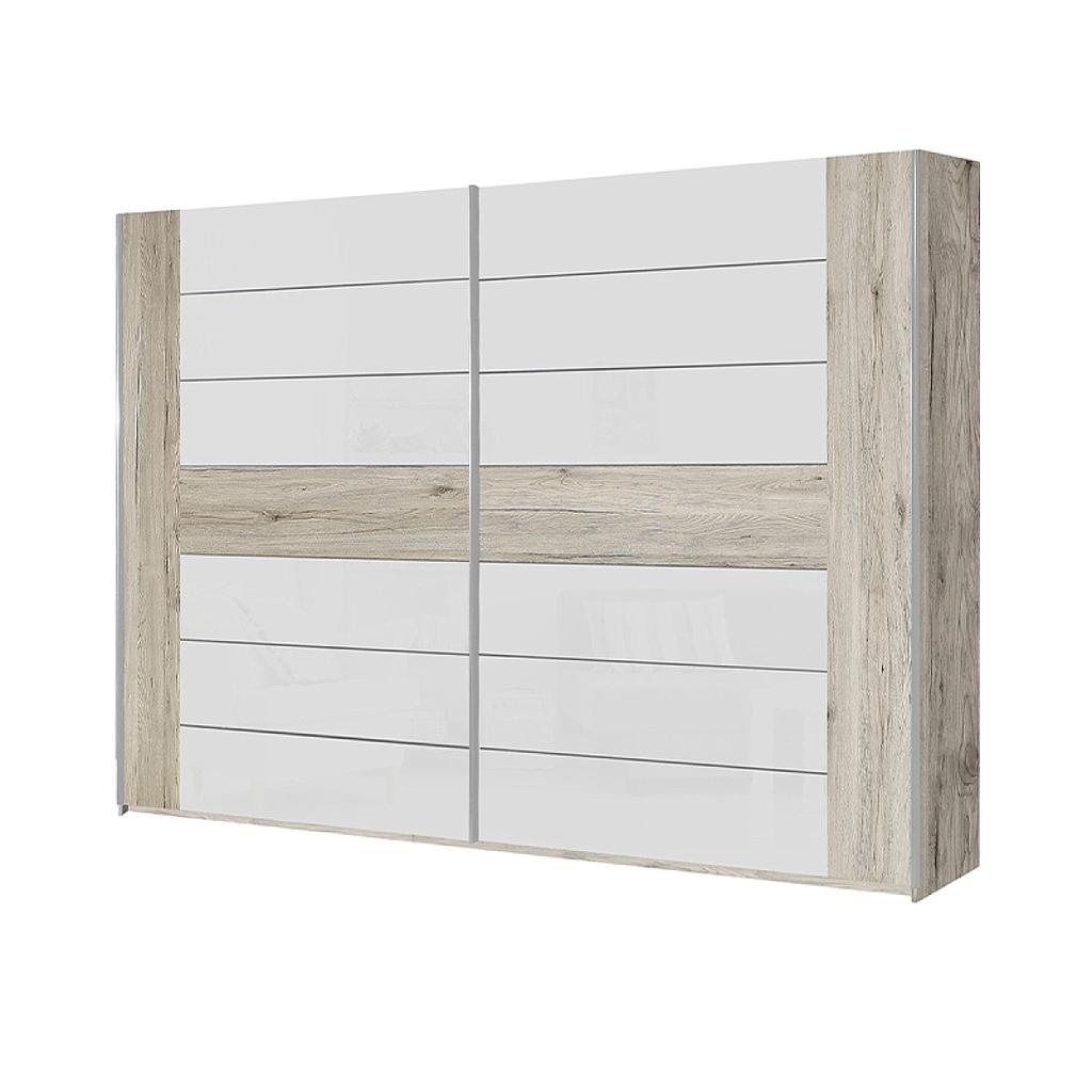 Rosso tolóajtós szekrény,  homoktölgy / fényes fehér, 270x210x61 cm