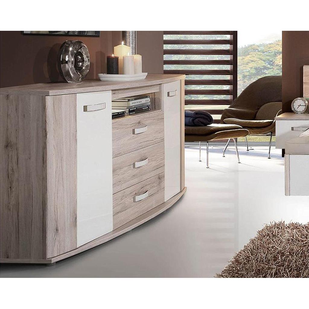 Rosso széles komód, homoktölgy-fényes fehér, 170x80x47 cm"k"