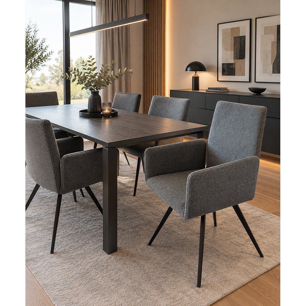 LOTUS Karfás KIFORDULÓS étkezőszék - 58x58x88 cm, Ocean Iron szövet, Fekete fém láb