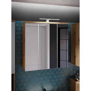 Feris fürdőszobai faliszekrény tükörrel,LED világítással, világos szürke/Artisan tölgy  68,6x68,1x20cm