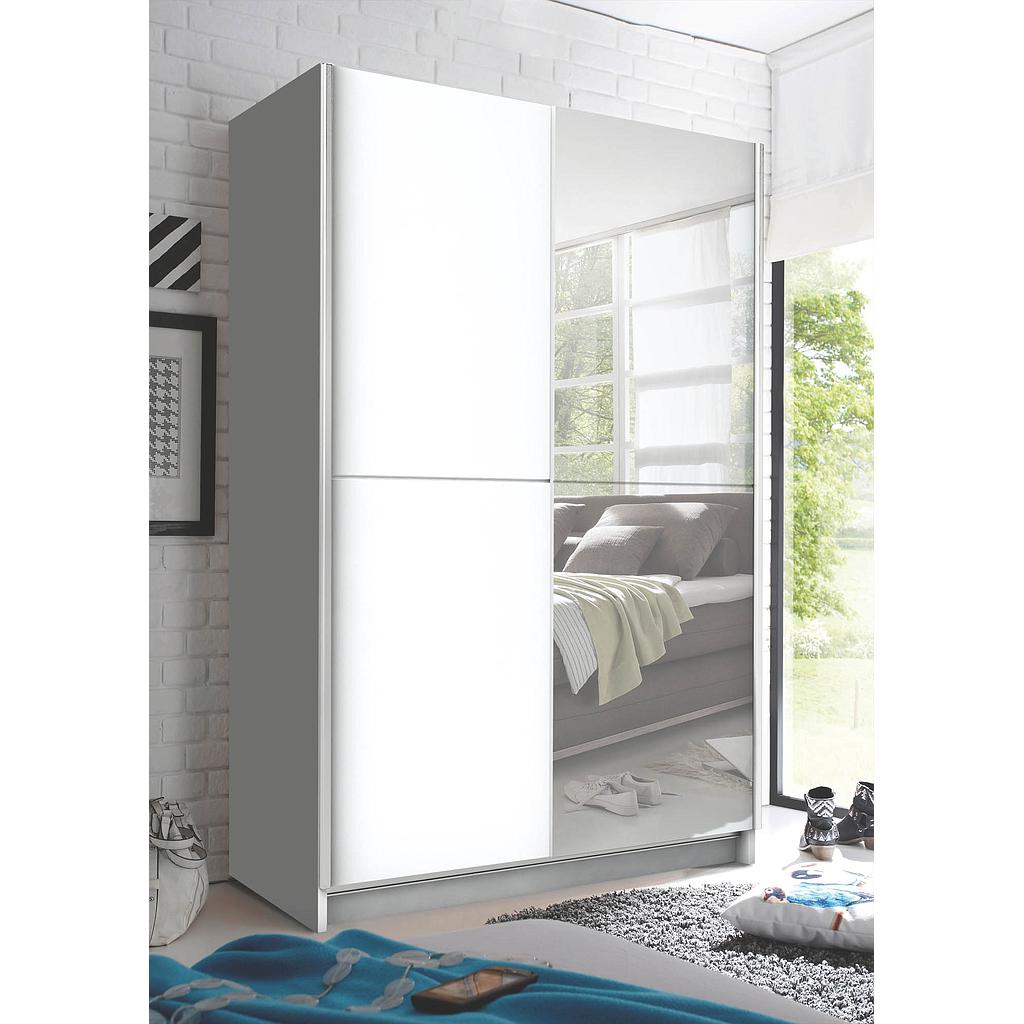 Safari tükrös, keskeny mélységű szekrény extra belső felszereltséggel, fehér/tükör, 125x195x38 cm"ksz"