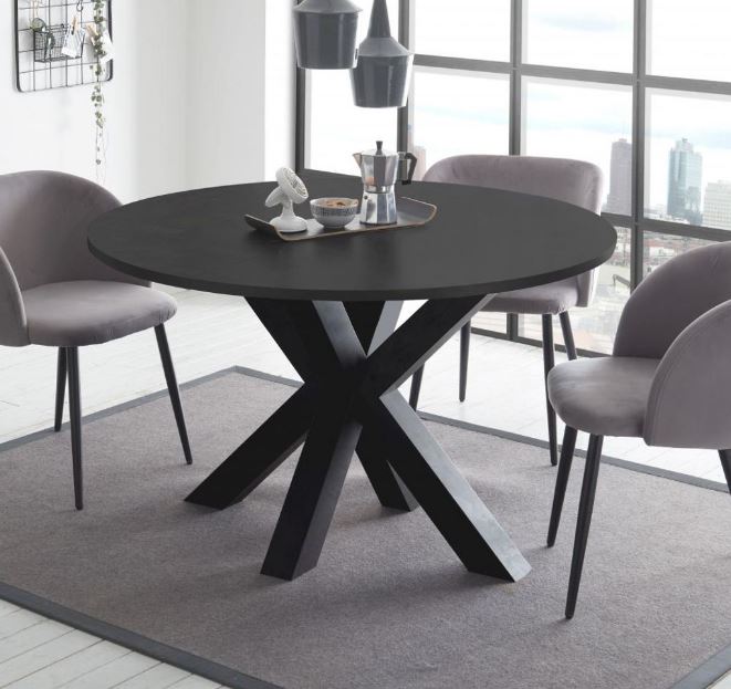 UND bővíthető kör étkezőasztal, Fekete asztallap/ Fekete csillag láb, 110-150x78 cm