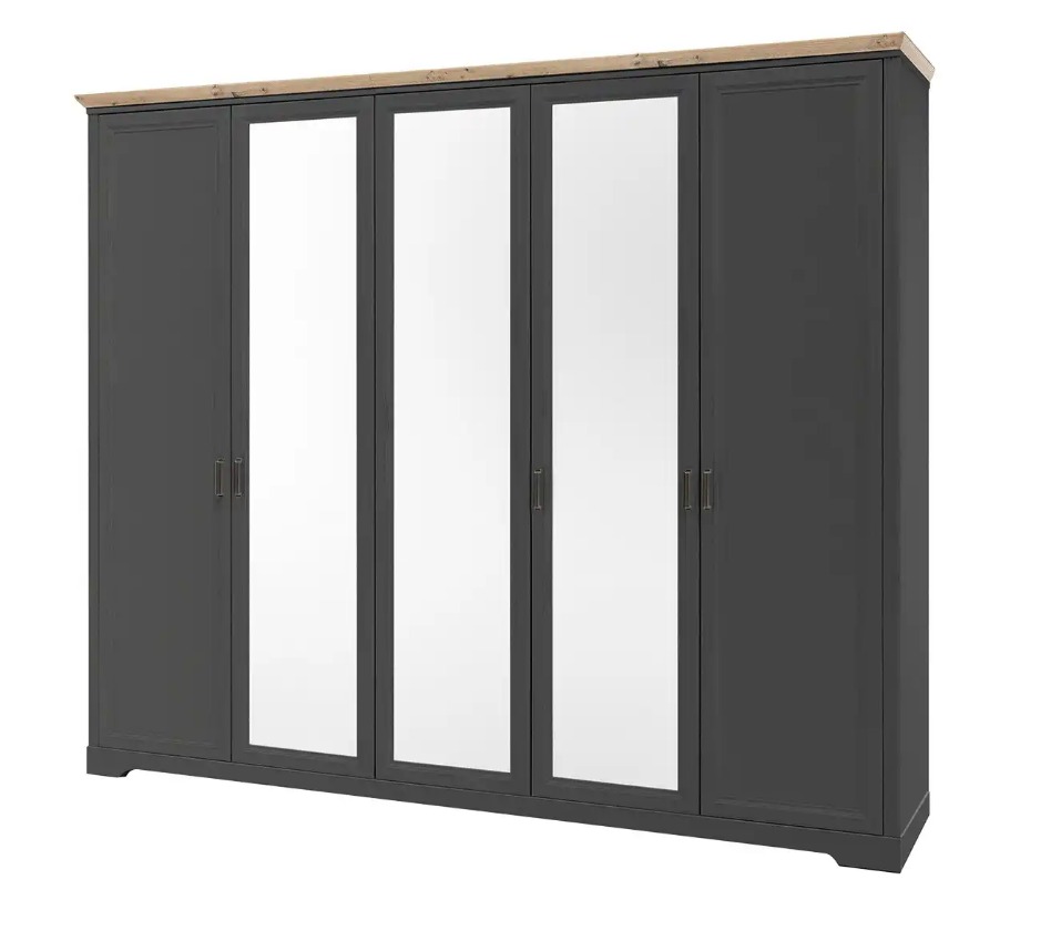 Jillana 5 ajtós tükrös szekrény, 266x220x64 cm, grafit-artisan tölgy