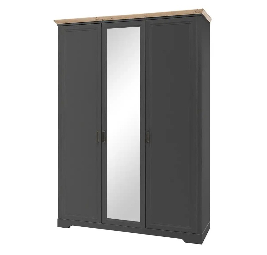 Jillana 3 ajtós tükrös szekrény, 160x220x64 cm, grafit-artisan tölgy