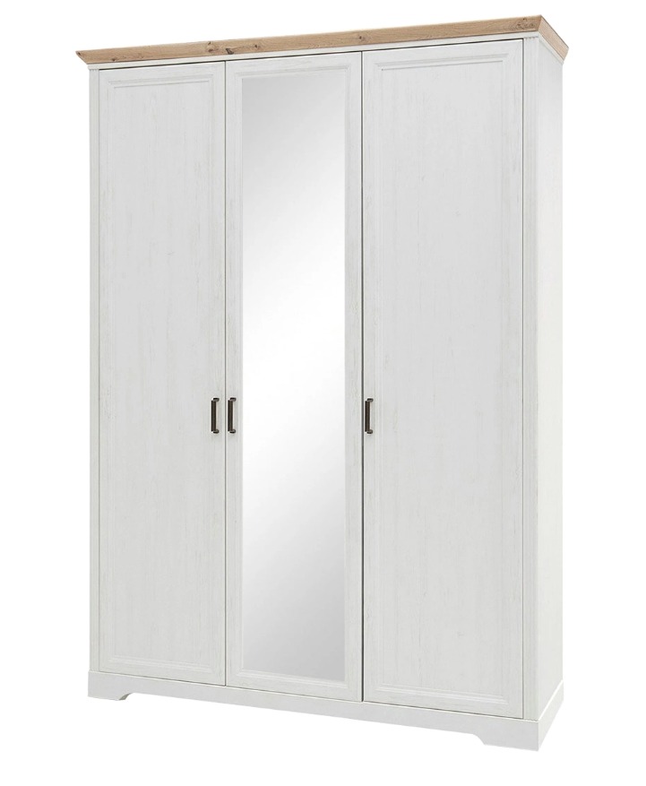 Jillana 3 ajtós tükrös szekrény, 160x220x64 cm, fehér-artisan tölgy