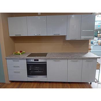 Bento konyhabútor összeállítás, magasfényű szürke/ szürke kőhatású munkalap, 260 cm