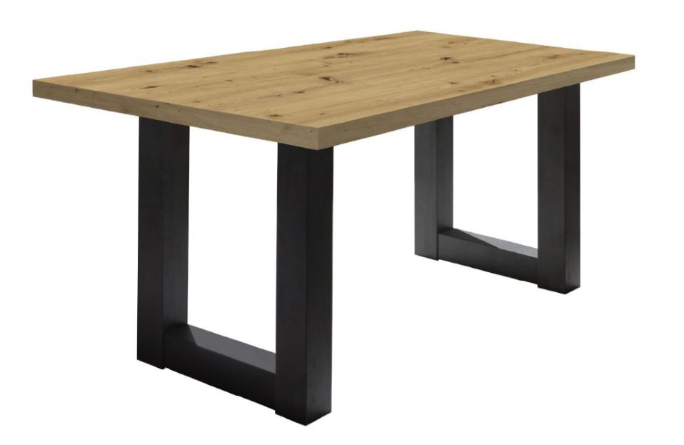 System-U140B asztal, csomóstölgy asztallap, feketeacél színű lábbal,140-190x90cm