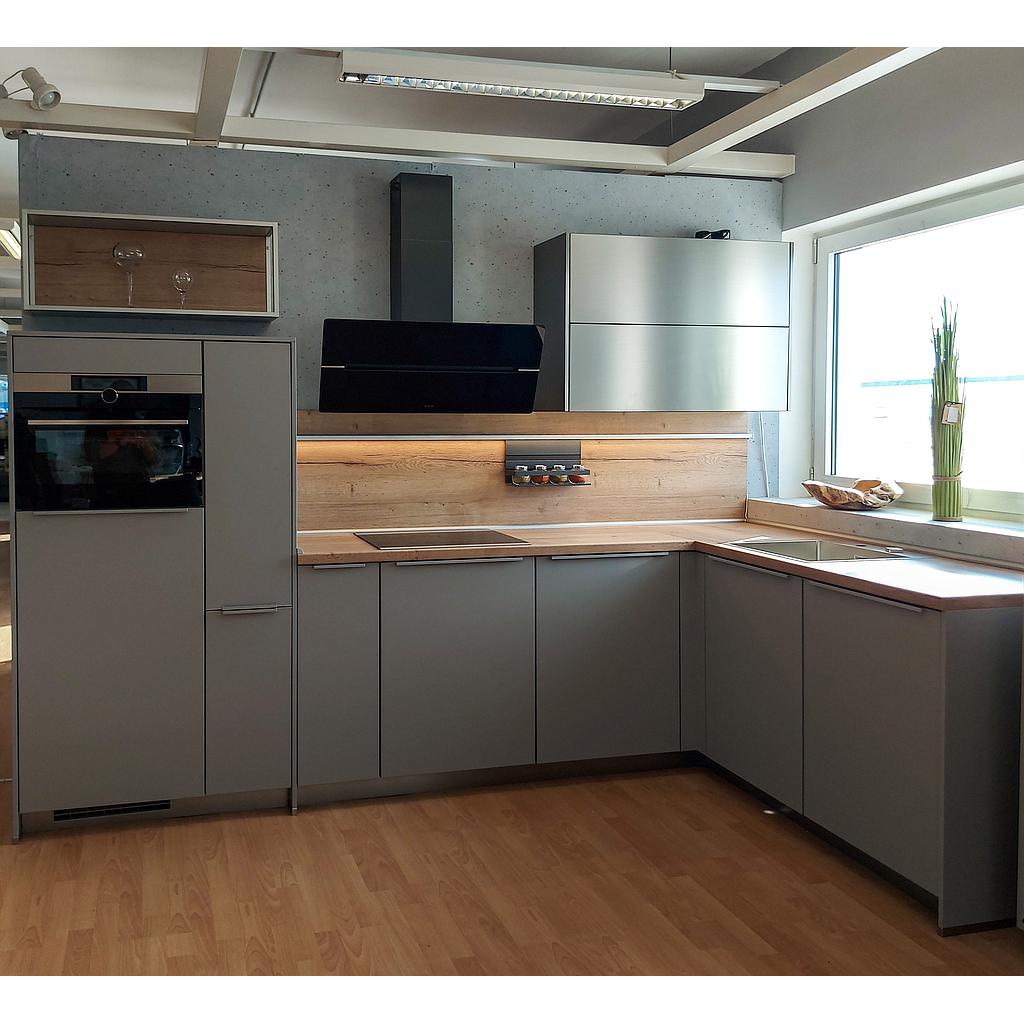 Nobilia Fashion konyhabútor 3 konyhai géppel, mosogatótálcával, LED világítással, Lack Steingrau matt 406)