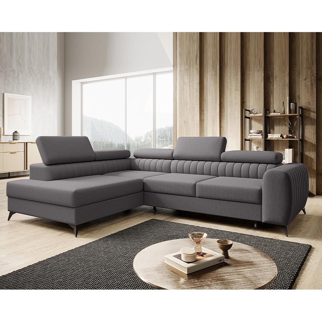 Daisy sarokgarnitúra balos, szürke, 270x204 cm