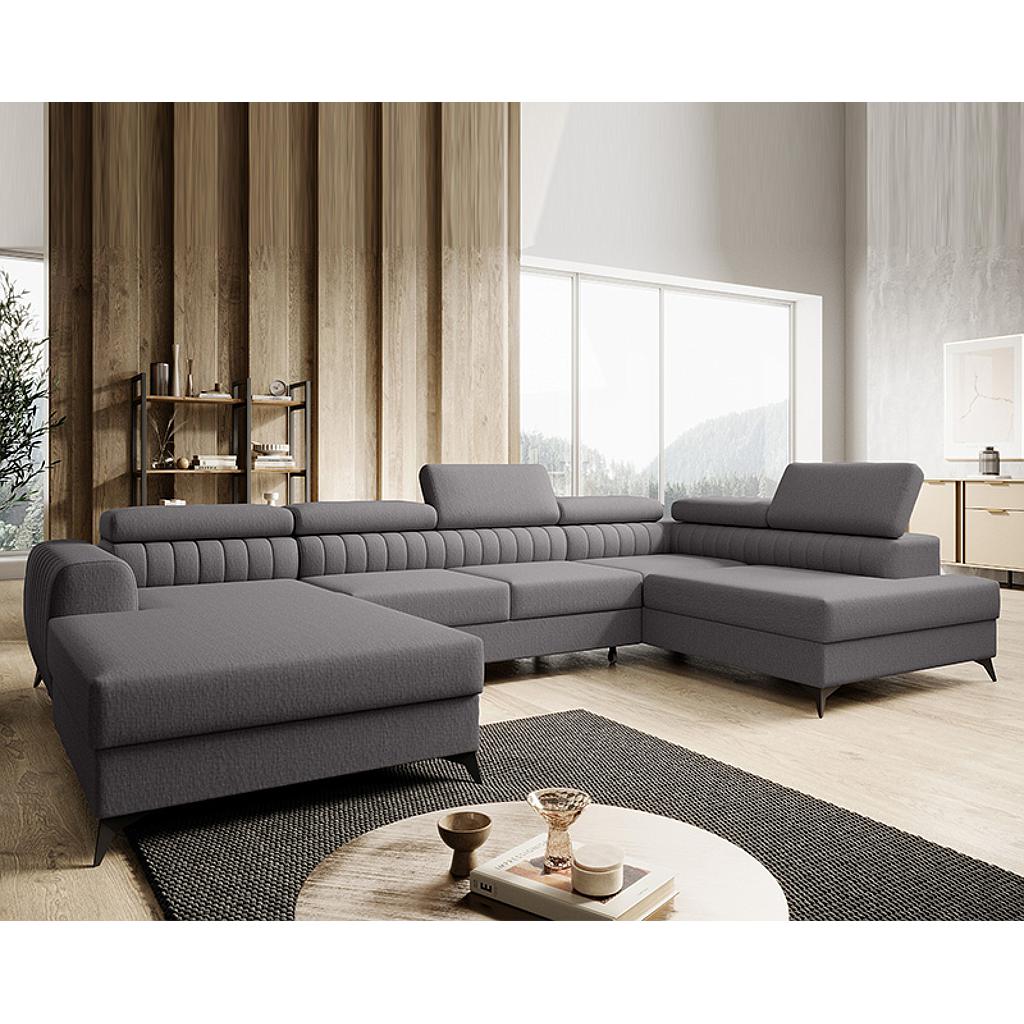 Daisy U ülőgarnitúra, balos lábtartó, szürke, 203x350x203 cm