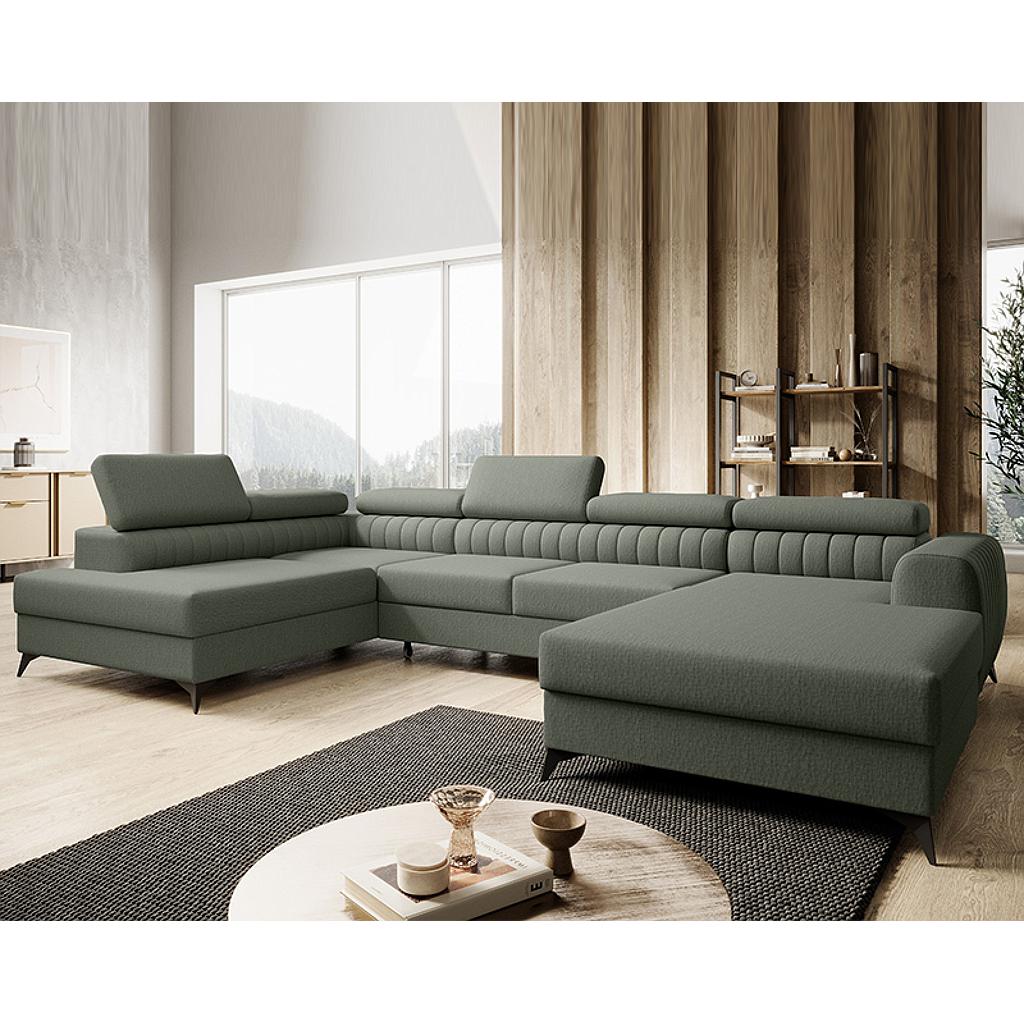 Daisy U ülőgarnitúra, jobbos lábtartó, zöld, 203x350x203 cm